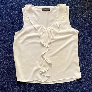 Ruffled v-neck white sleeveless blouse